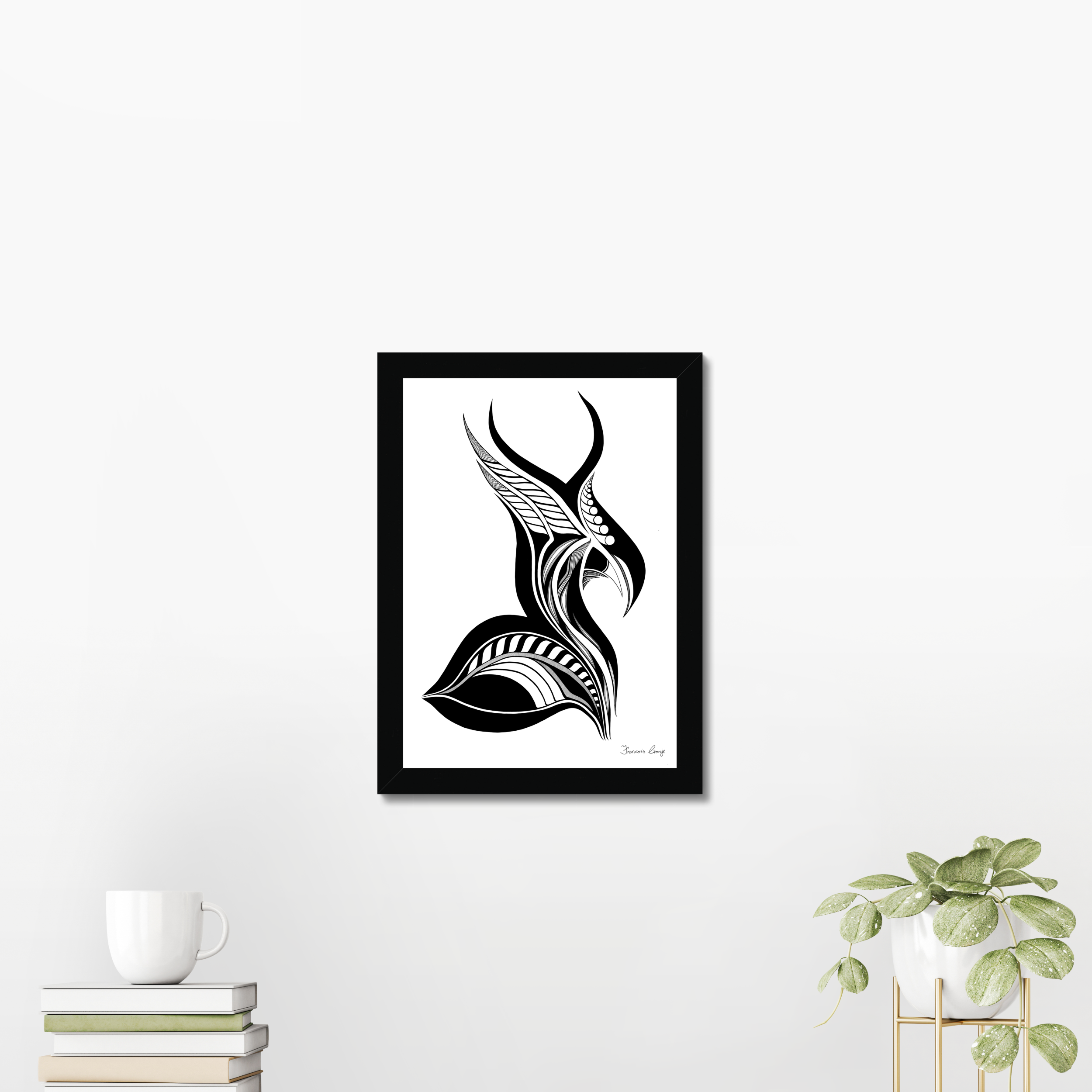 Feather Horn Framed