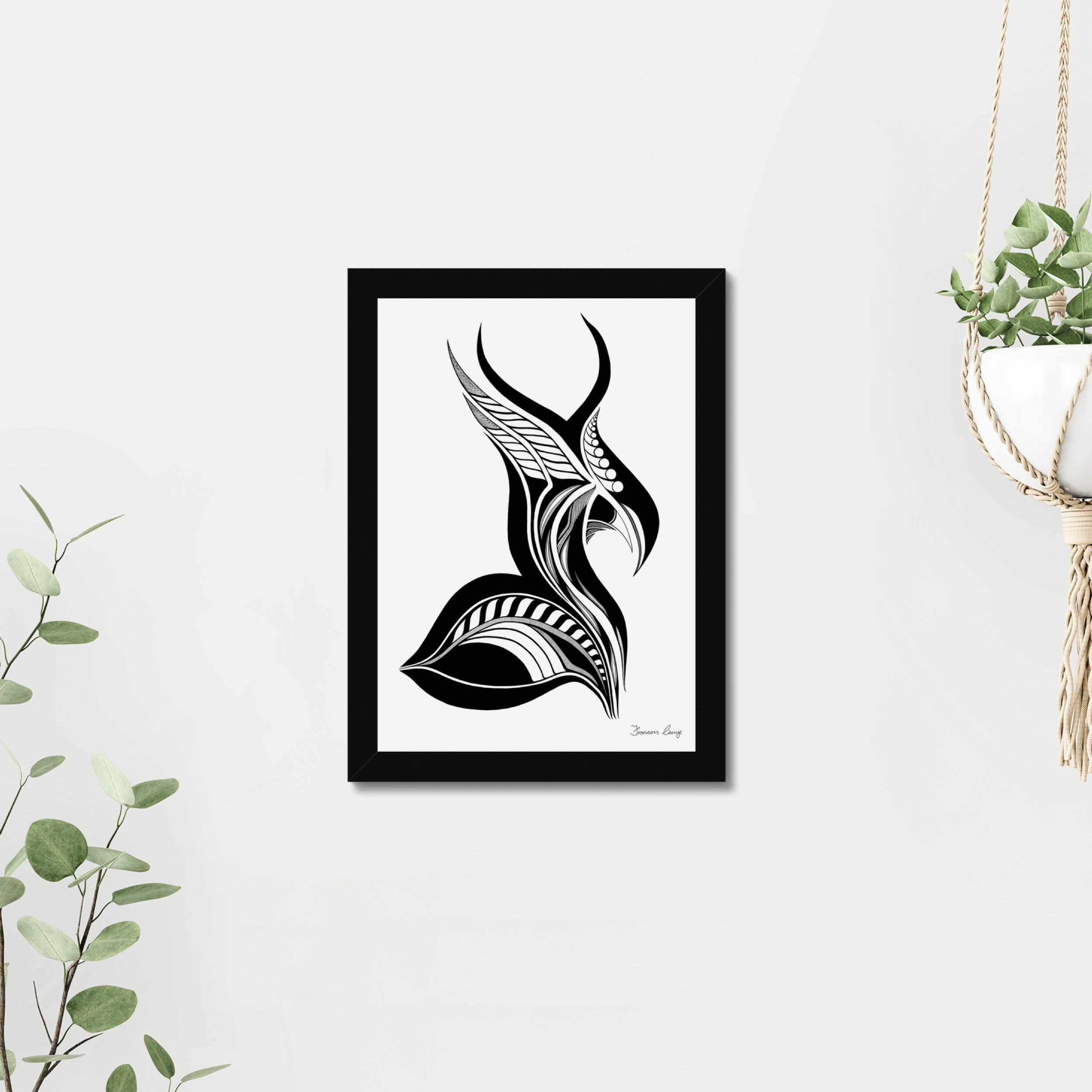 Feather Horn Framed