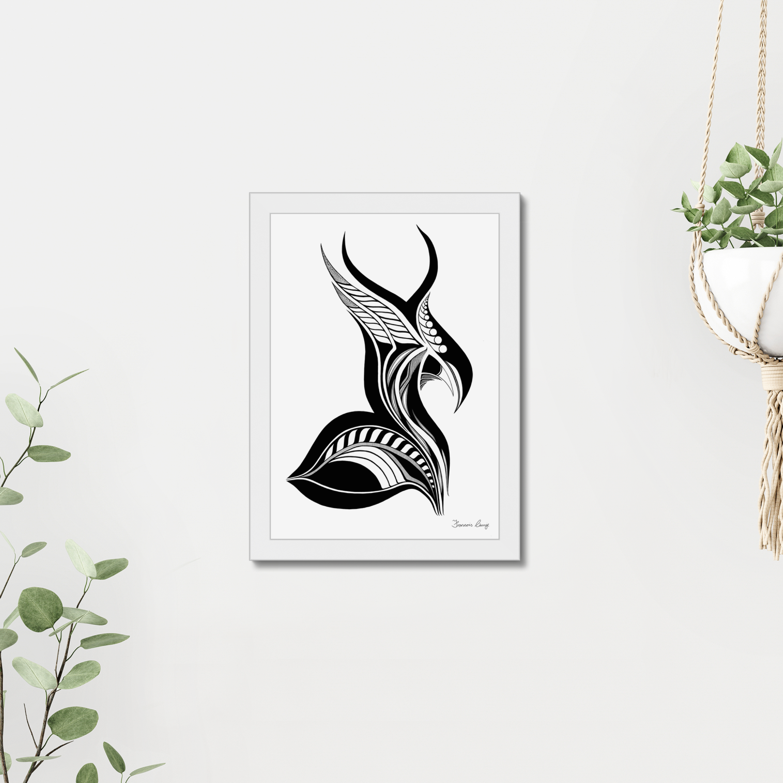Feather Horn Framed